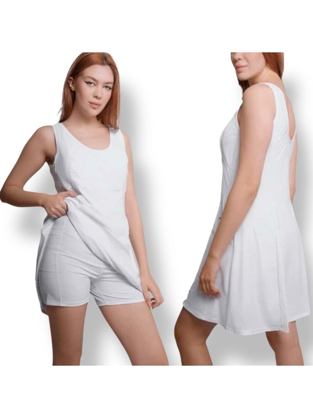 LOLE White Active Dress with Inner Shorts Outside Zip Pockets Pockets on Shorts
